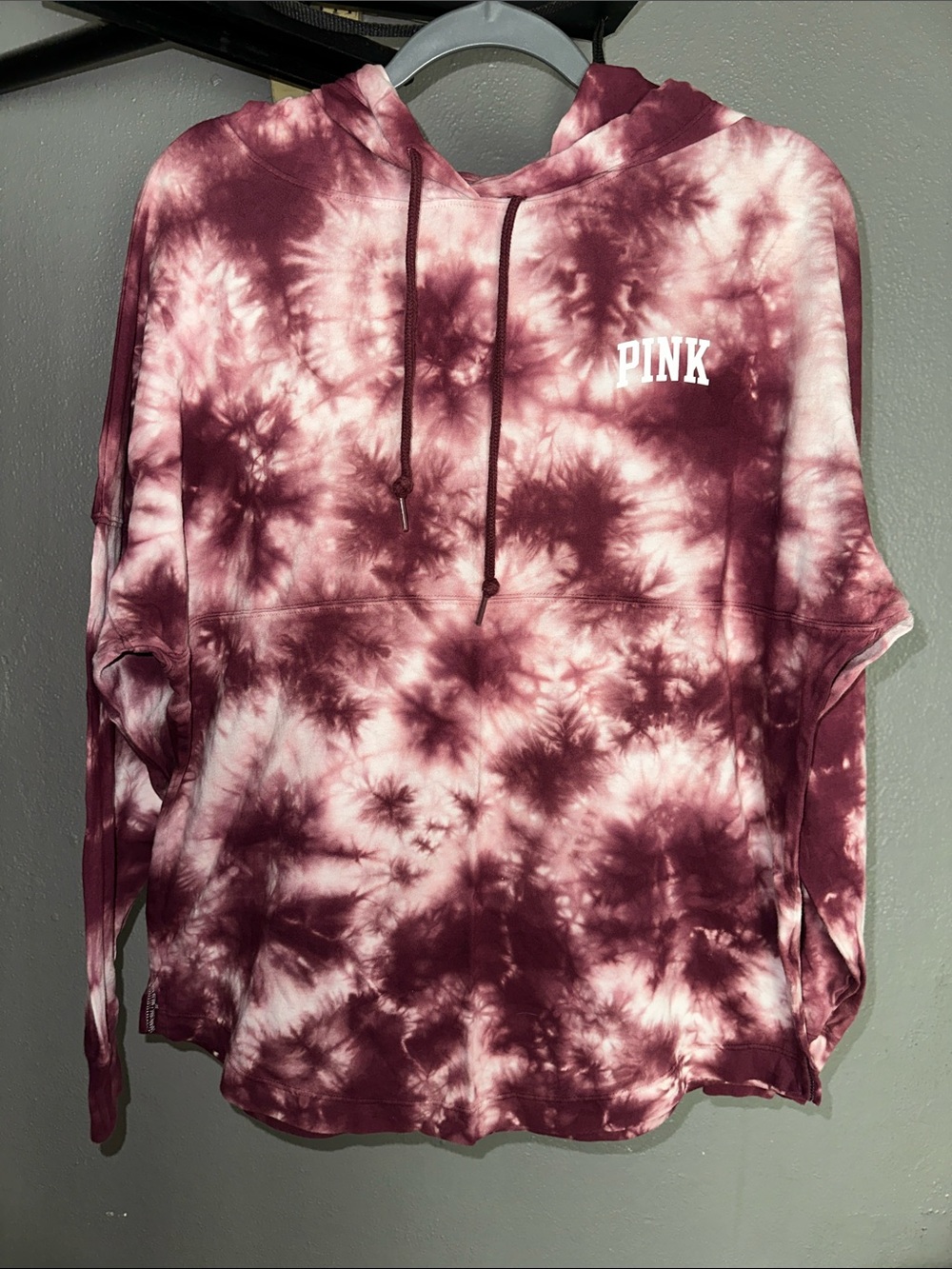 PINK Victoria's Secret Maroon & White Tie-Dye Hoodie